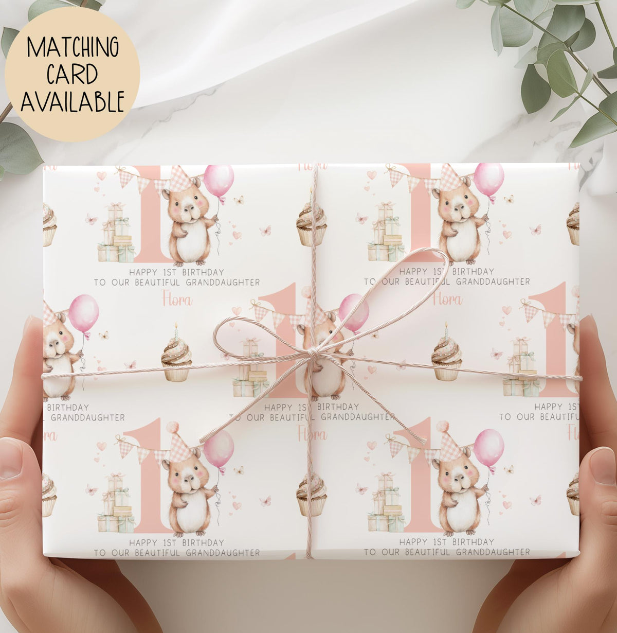 Girls capybara 1st birthday wrapping paper