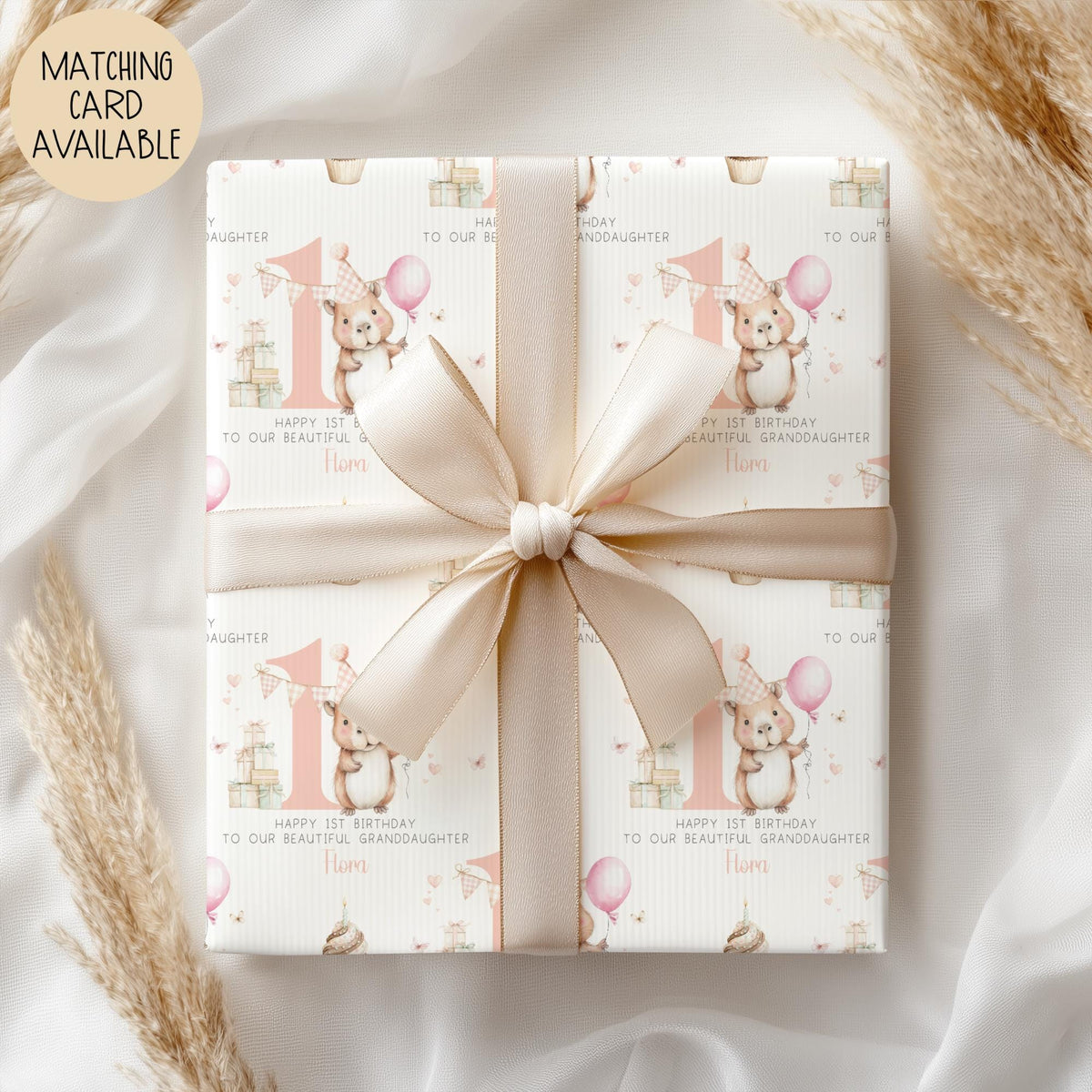 Girls capybara 1st birthday wrapping paper