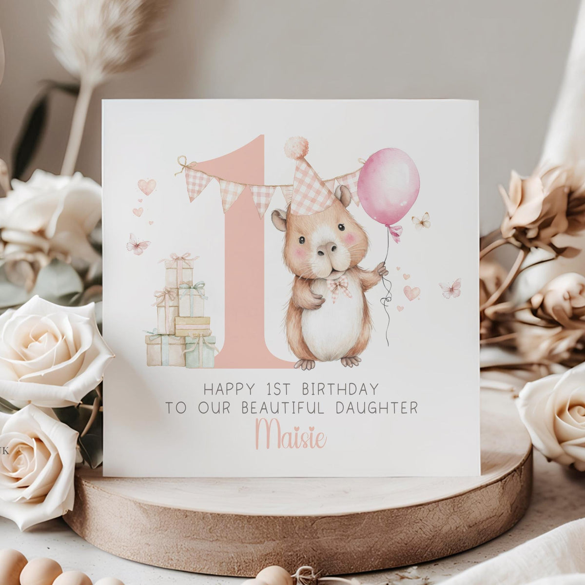 Capybara & Balloon 1st Birthday Card for Girls – photo 2