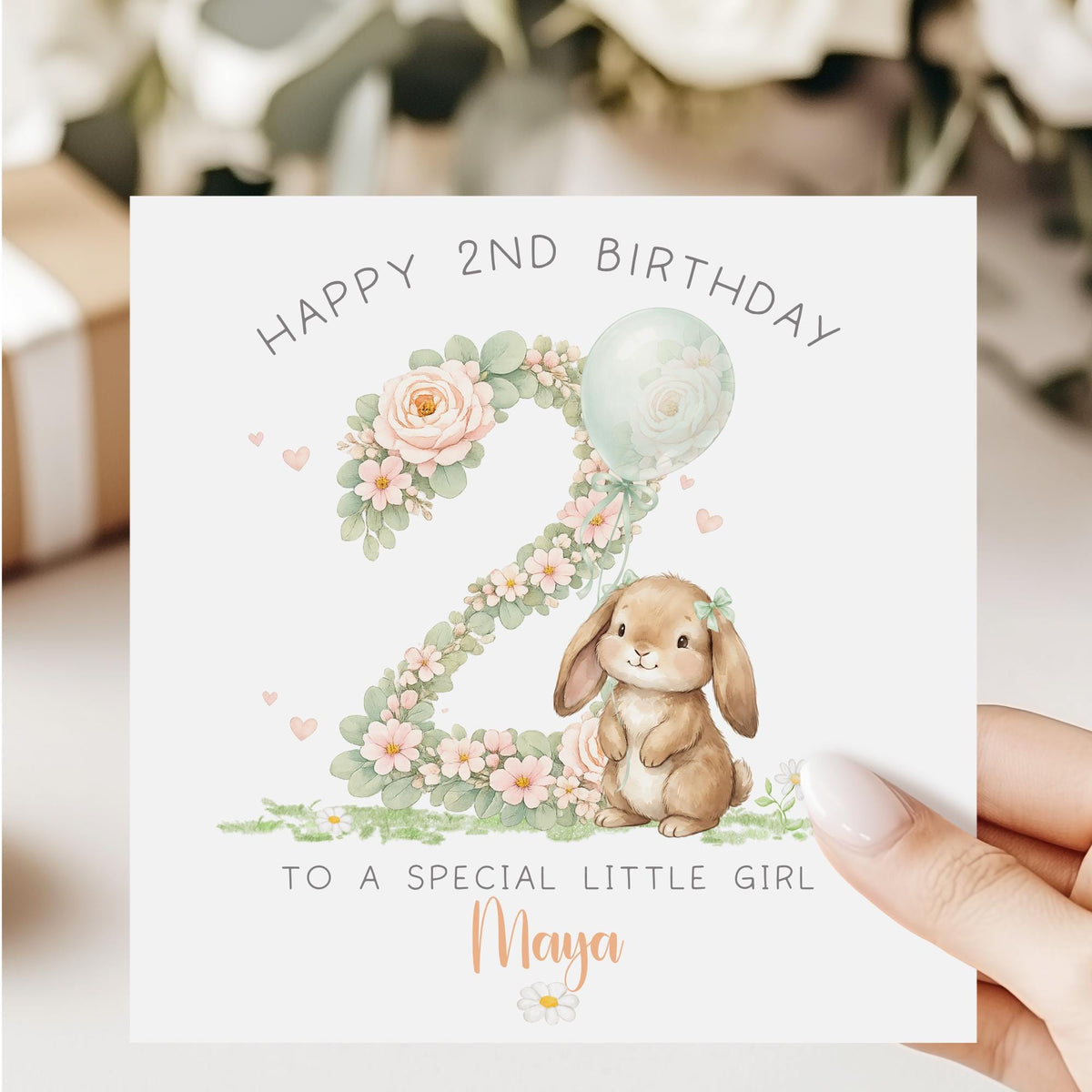 Floral Bunny Number 1 First Birthday Card for Girls – photo 4
