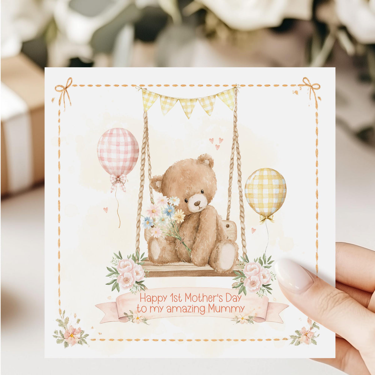 Teddy on a Swing 1st Mother's Day as My Mummy Card – Cotton and Twigg