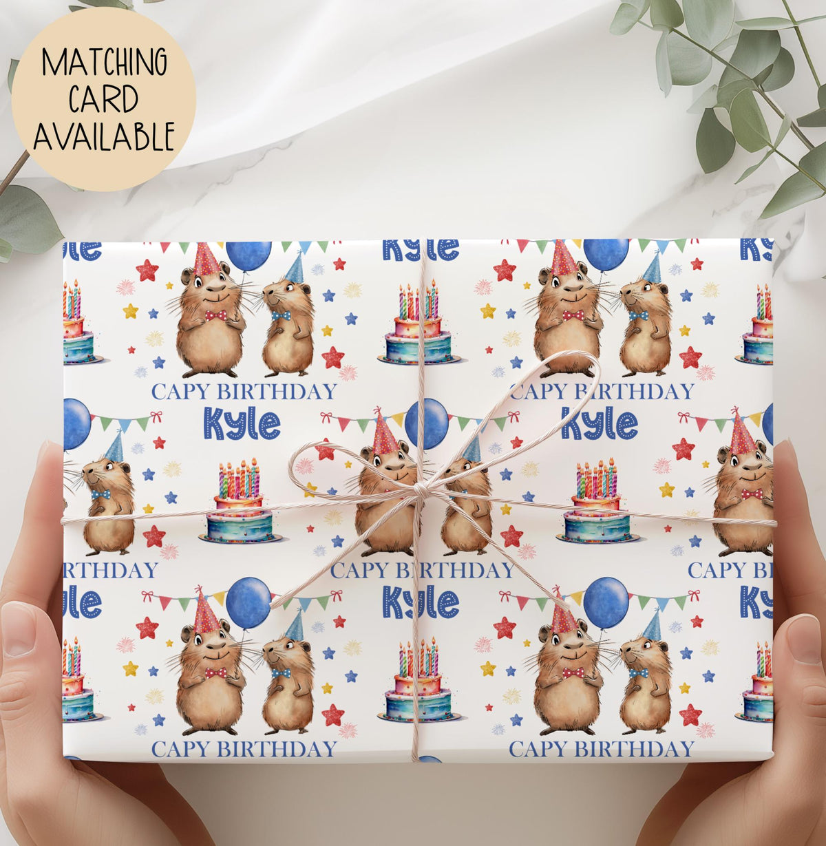 Kids capybara birthday wrapping paper