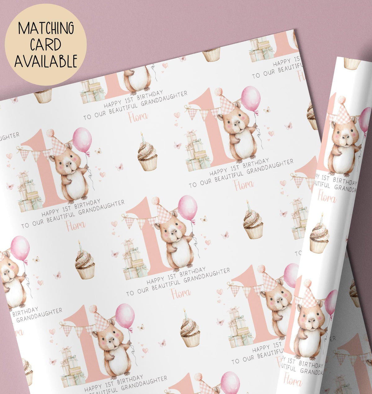 Girls capybara 1st birthday wrapping paper