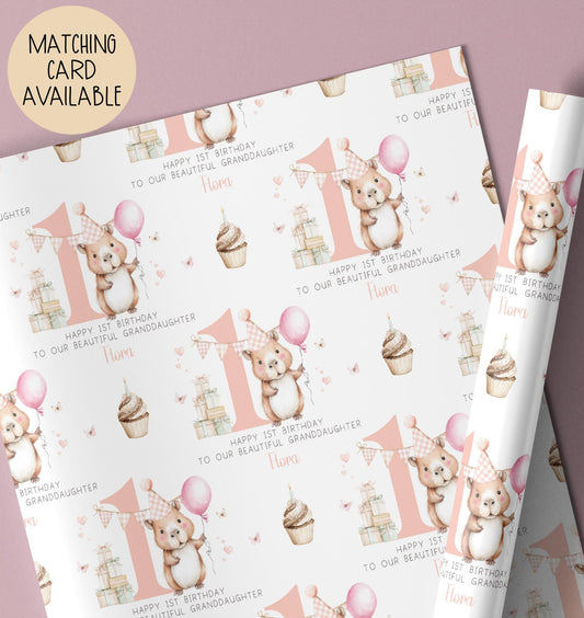 Girls capybara 1st birthday wrapping paper