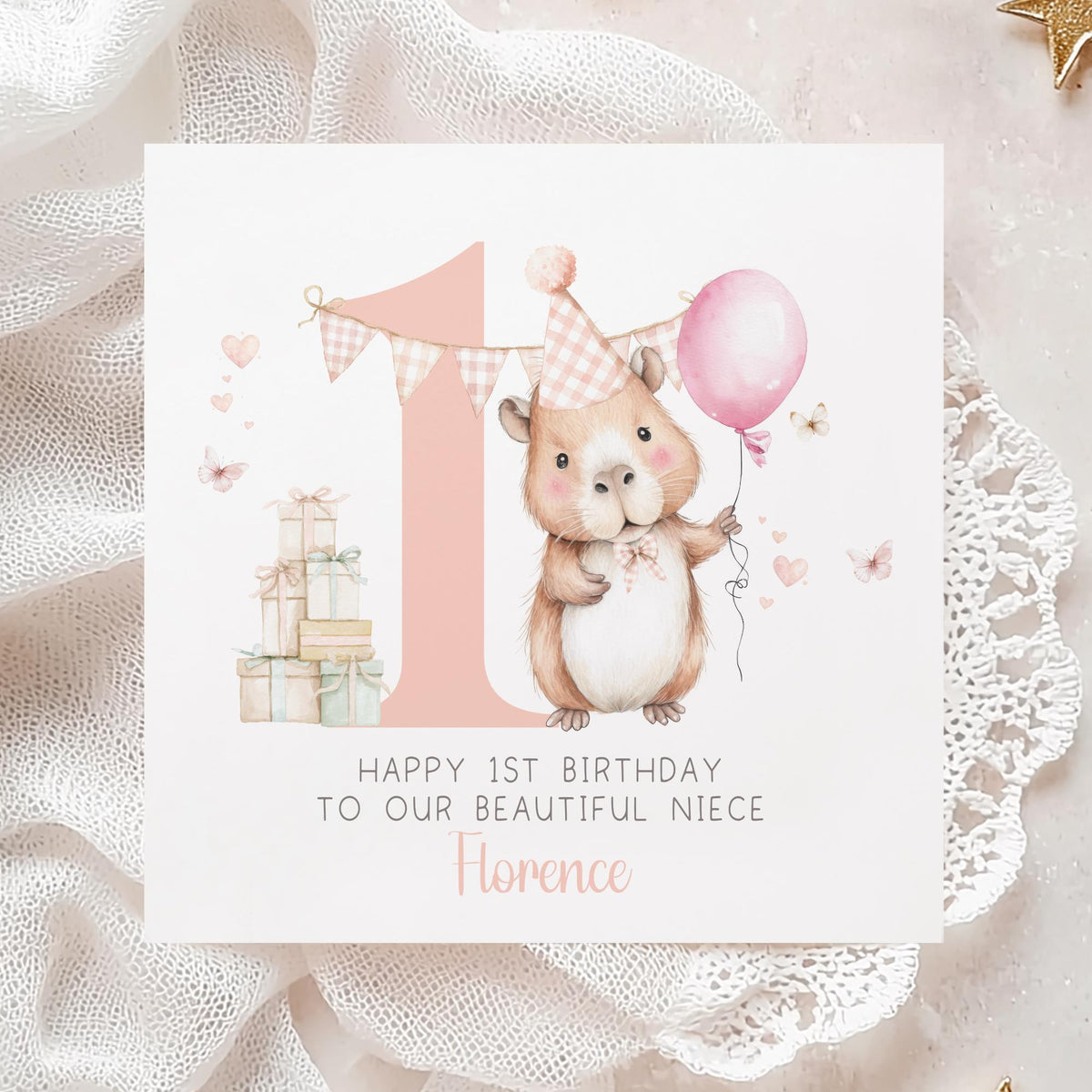 Capybara & Balloon 1st Birthday Card for Girls – photo 3