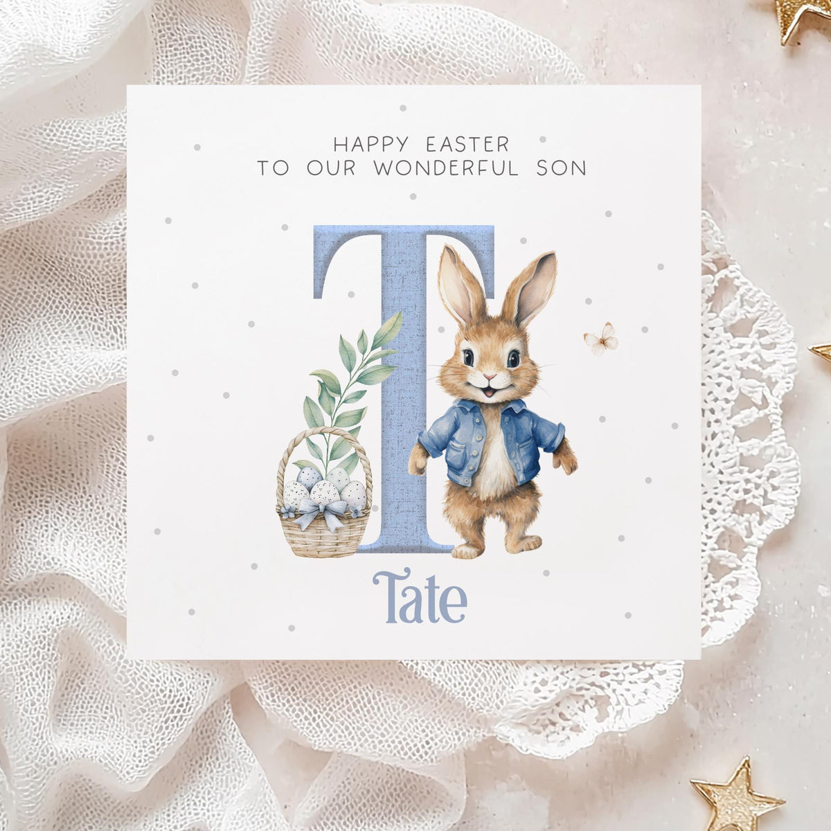 Blue Bunny Initial Easter Card for Boys – photo 2