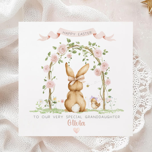 Floral Arch Bunny Easter Card for Girls – Cotton and Twigg