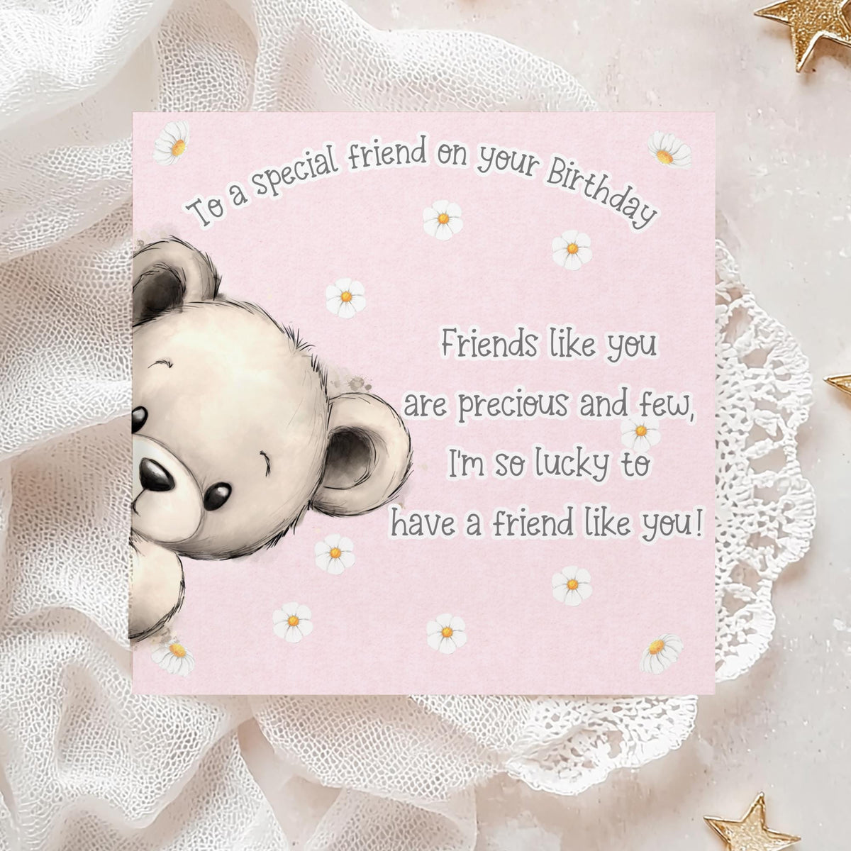 Peeking Teddy Best Friend Birthday Card – Pink – photo 2