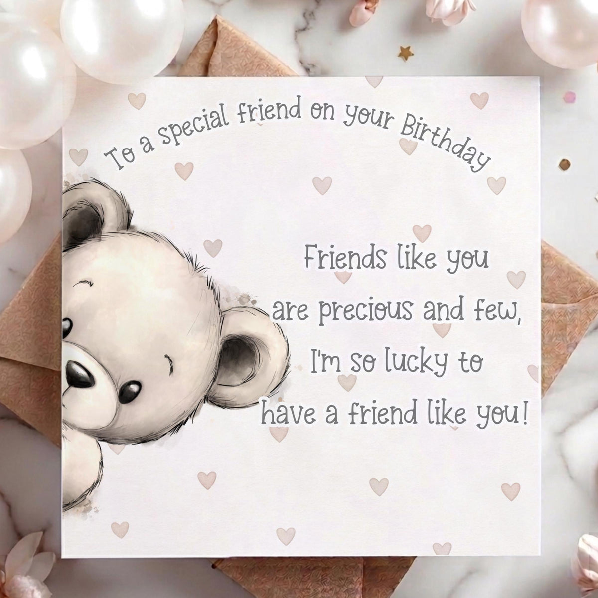 Peeking Teddy Best Friend Birthday Card – Cream – photo 2