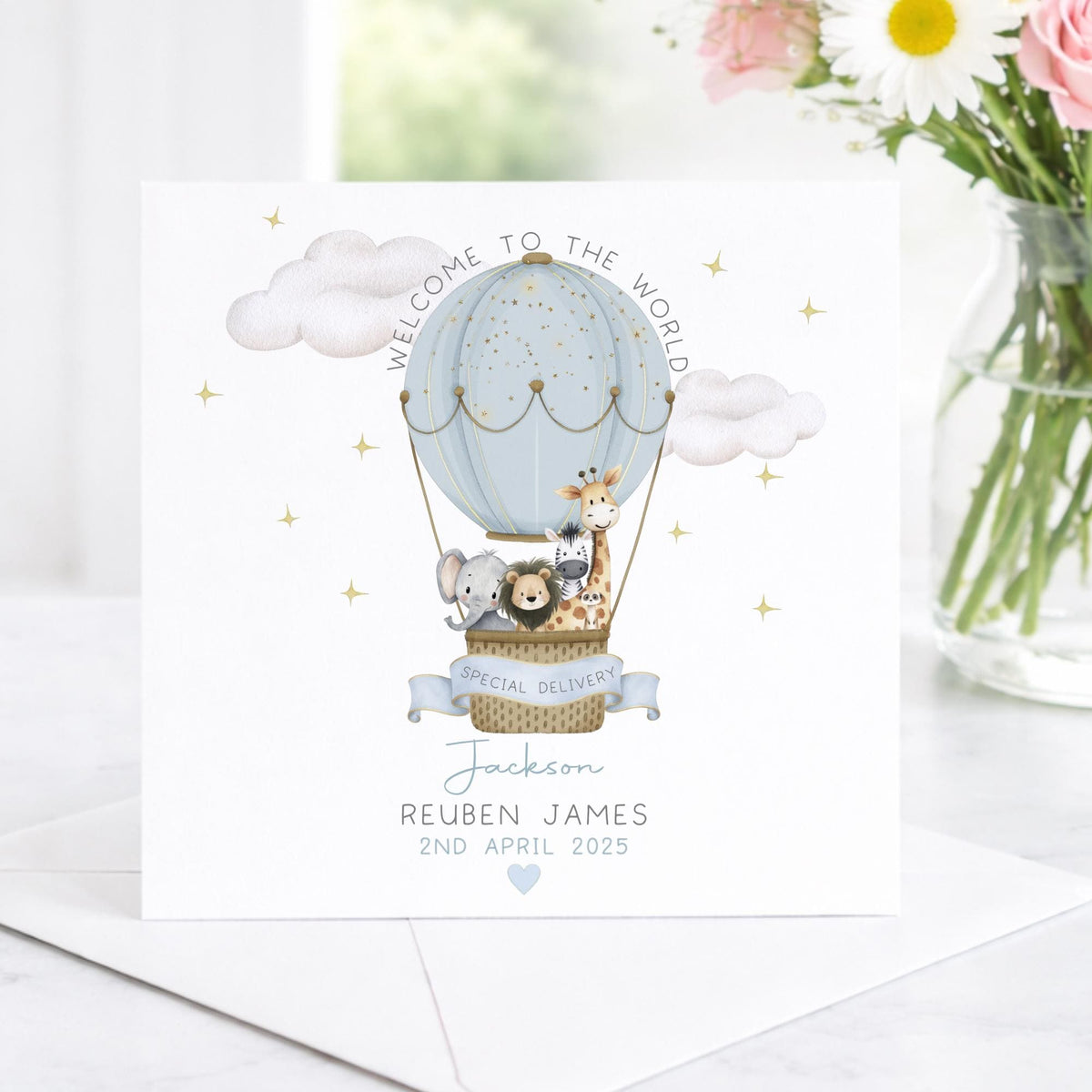 Safari Hot Air Balloon New Baby Card – Welcome to the World – photo 6