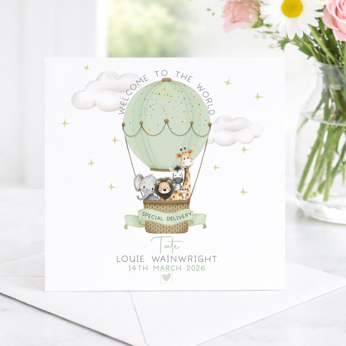 Safari Hot Air Balloon New Baby Card – Welcome to the World – photo 5