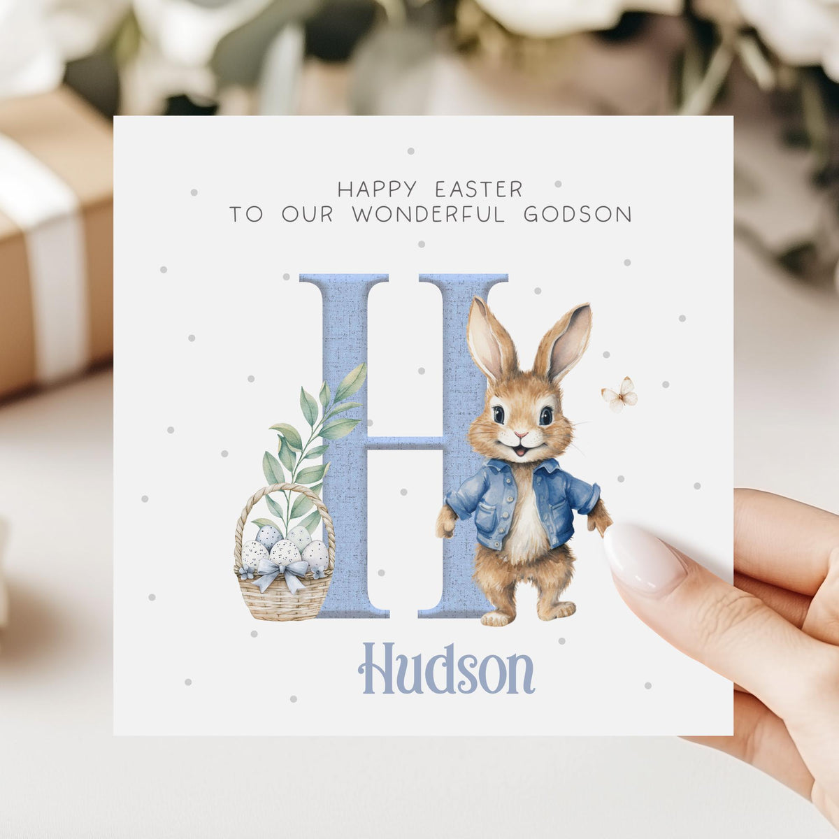 Blue Bunny Initial Easter Card for Boys – photo 3