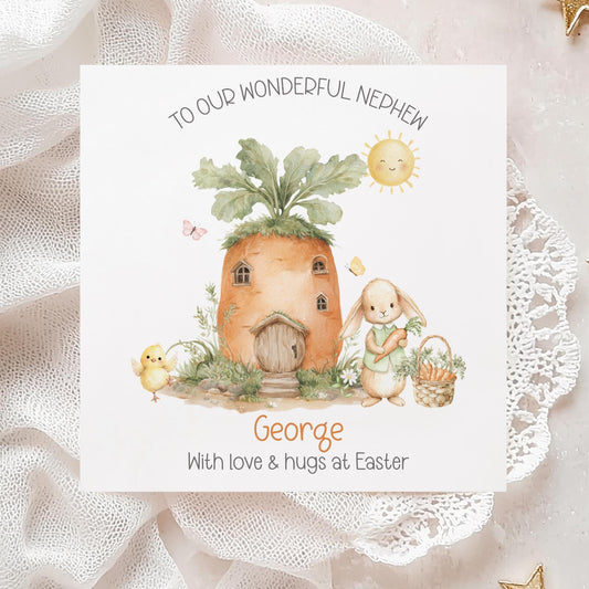 Carrot House Bunnies Easter Card for Boys – Cotton and Twigg