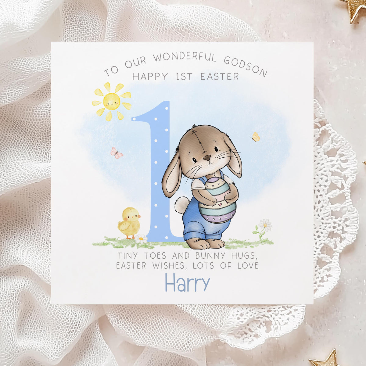 Blue Bunny Baby's First Easter Card 2026 for Baby Boy – Cotton and Twigg