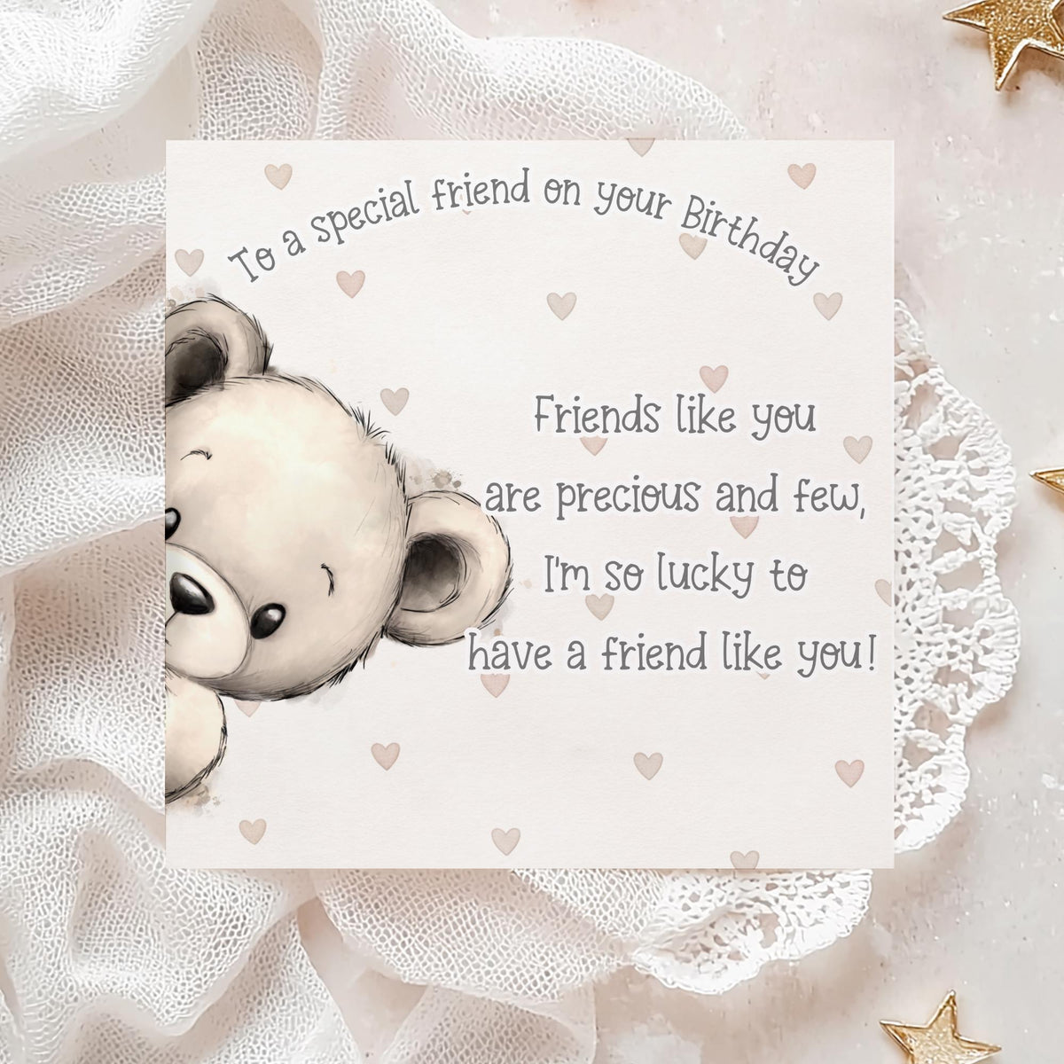 Peeking Teddy Best Friend Birthday Card – Cream – Cotton and Twigg