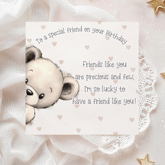 Peeking Teddy Best Friend Birthday Card – Cream – Cotton and Twigg