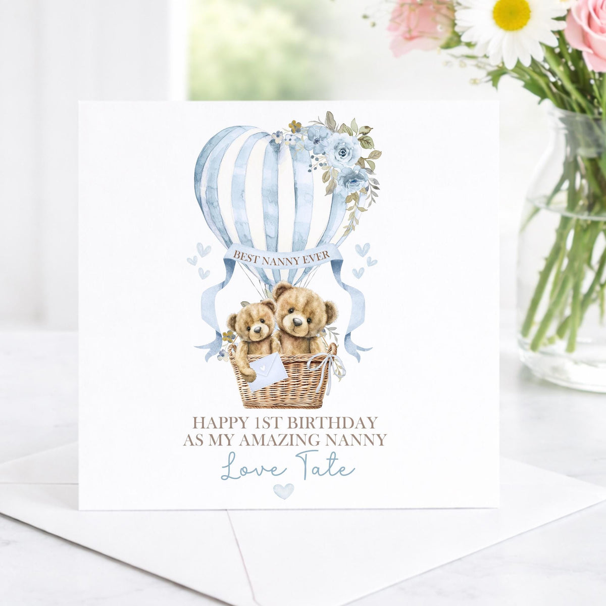 Hot Air Balloon Bears 1st Birthday as My Mummy or Nanny Card – Cotton and Twigg