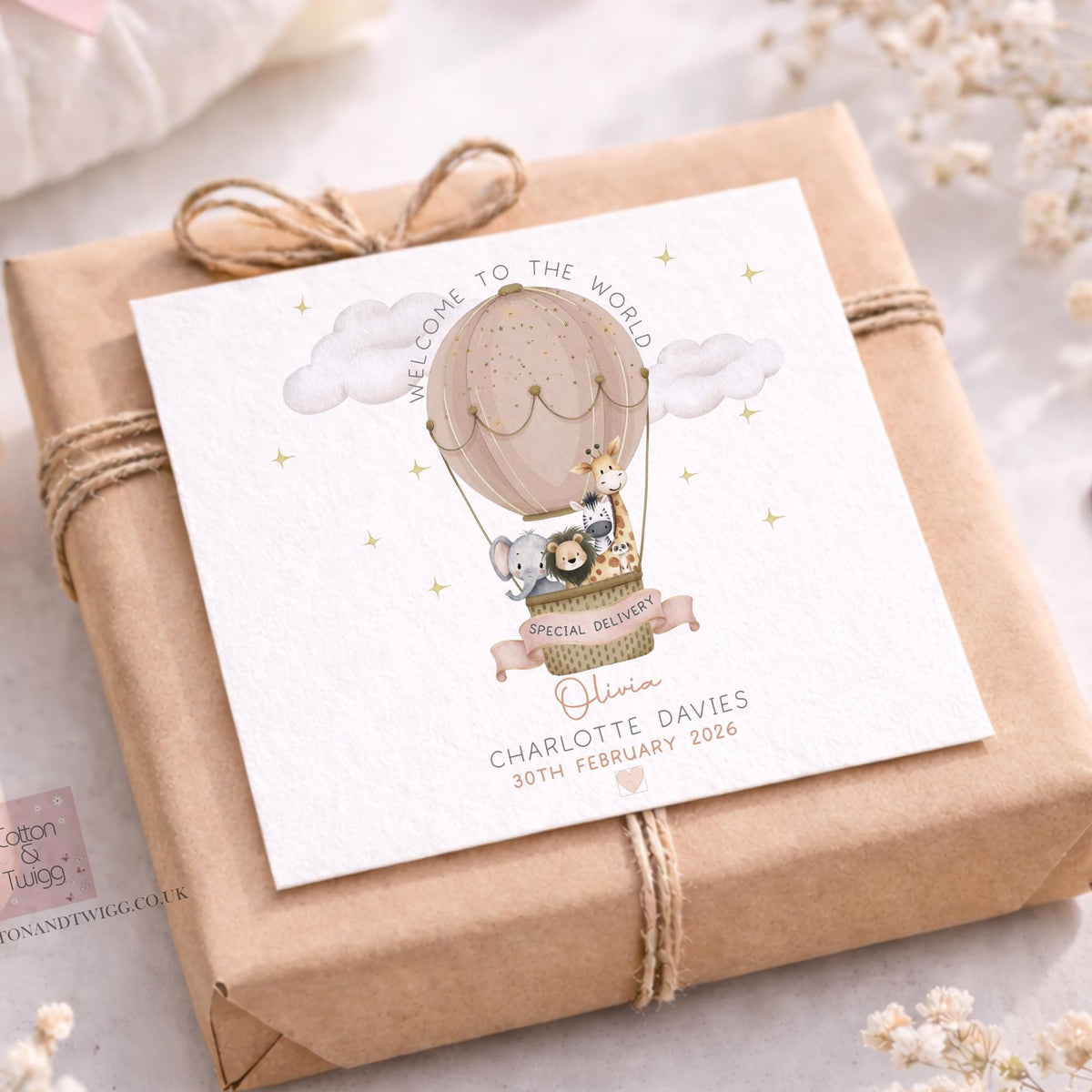 Safari Hot Air Balloon New Baby Card – Welcome to the World – photo 4