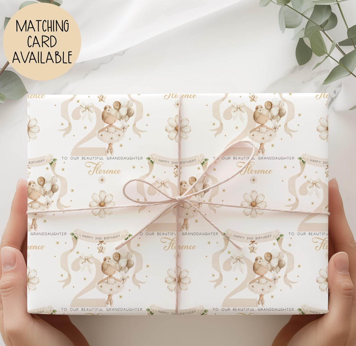 Girls ballerina 2nd birthday wrapping paper