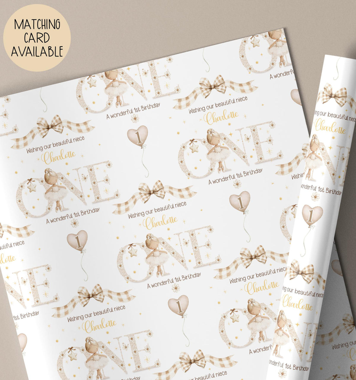 Girls ballerina 1st birthday wrapping paper