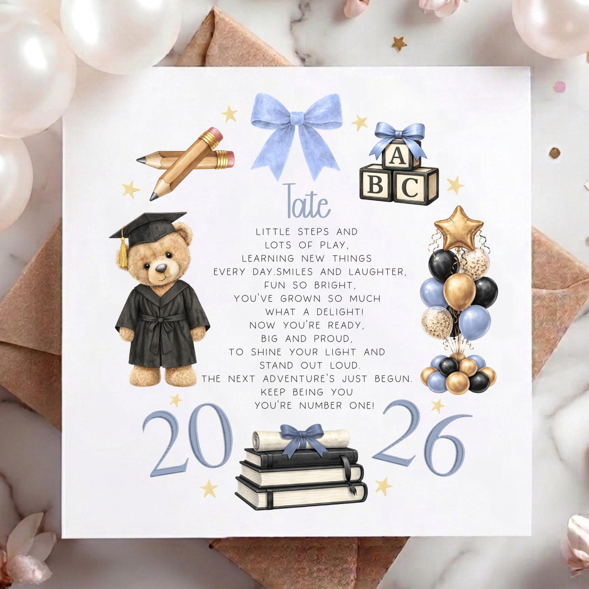 Teddy Graduate & Balloons Nursery Graduate Card – Pre-School Leavers – photo 3