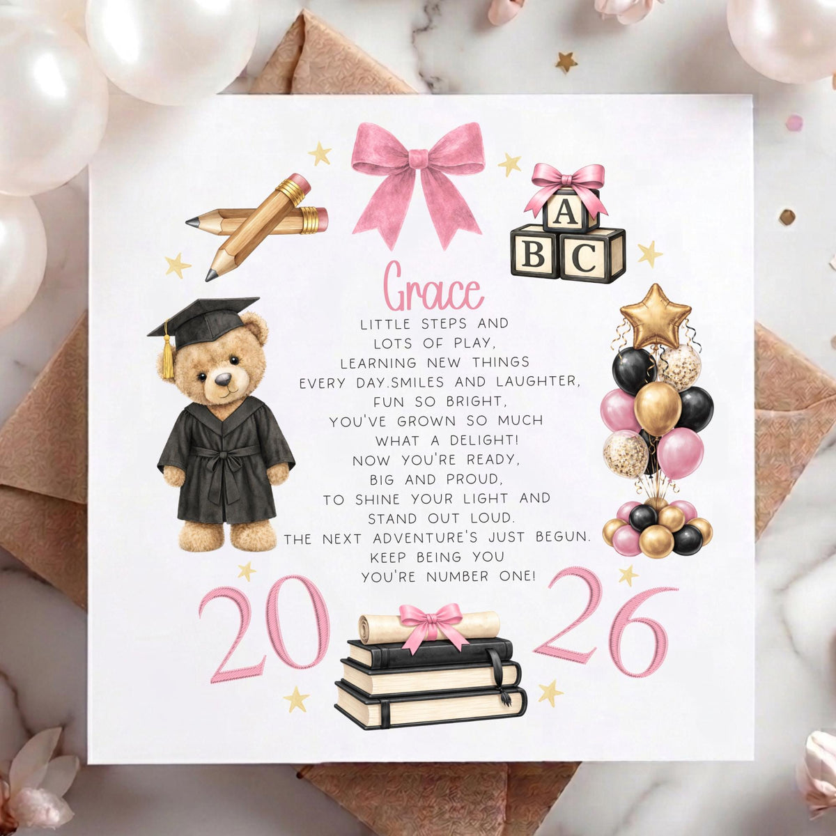 Teddy Graduate & Balloons Nursery Graduate Card – Pre-School Leavers – photo 2