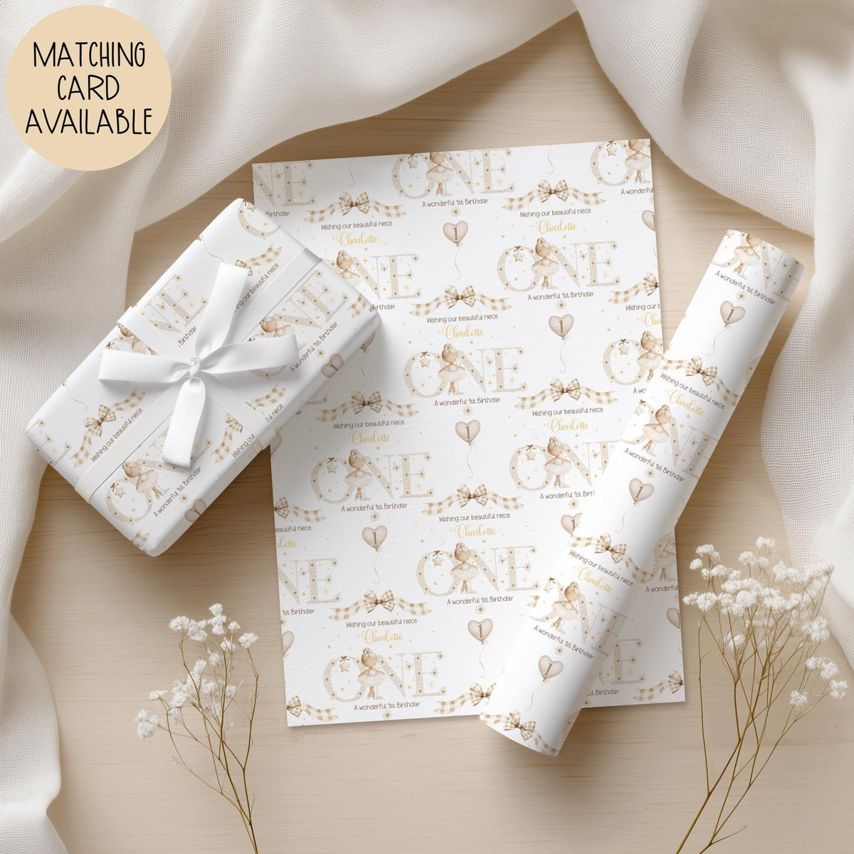 Girls ballerina 1st birthday wrapping paper