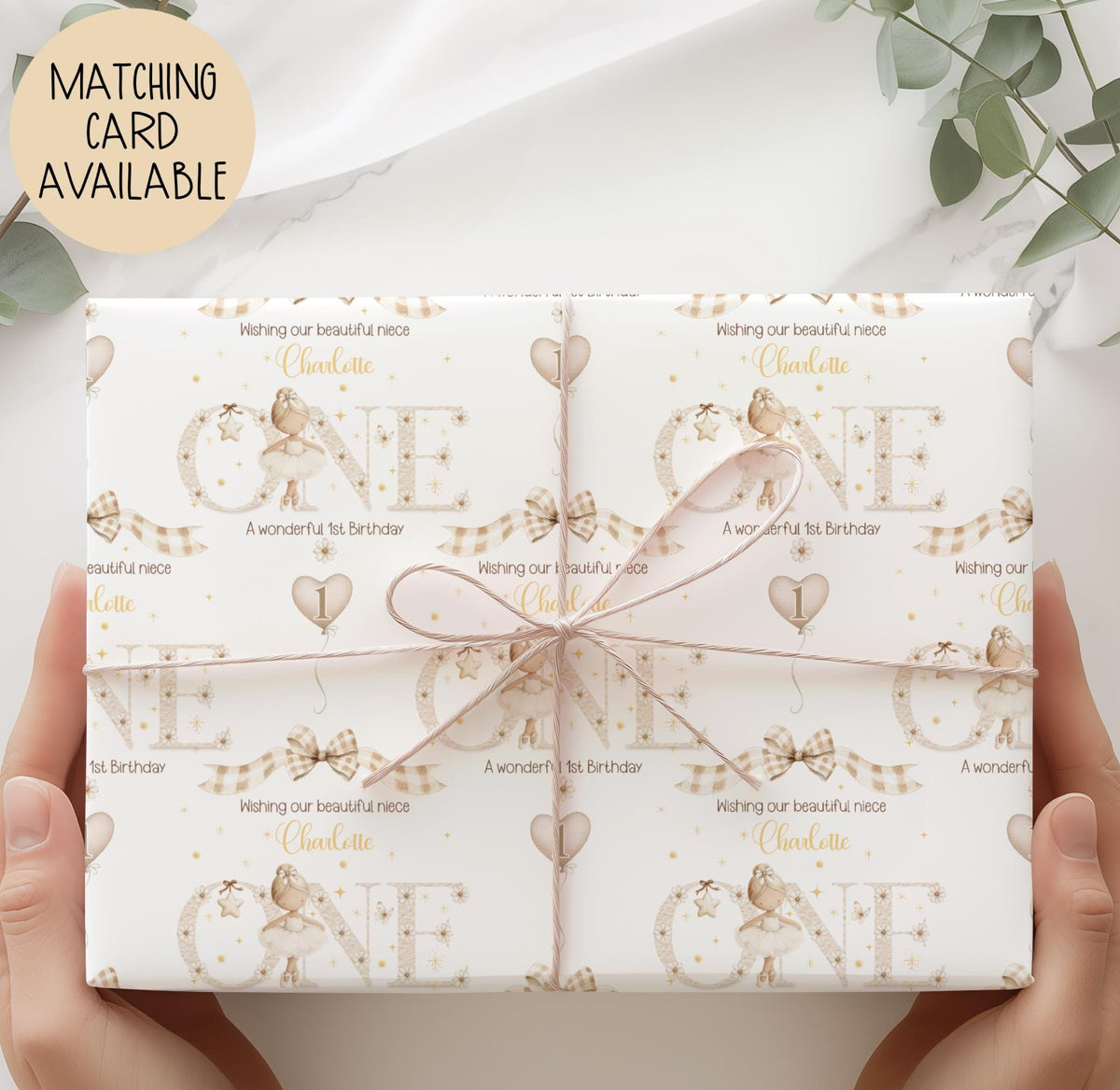 Girls ballerina 1st birthday wrapping paper