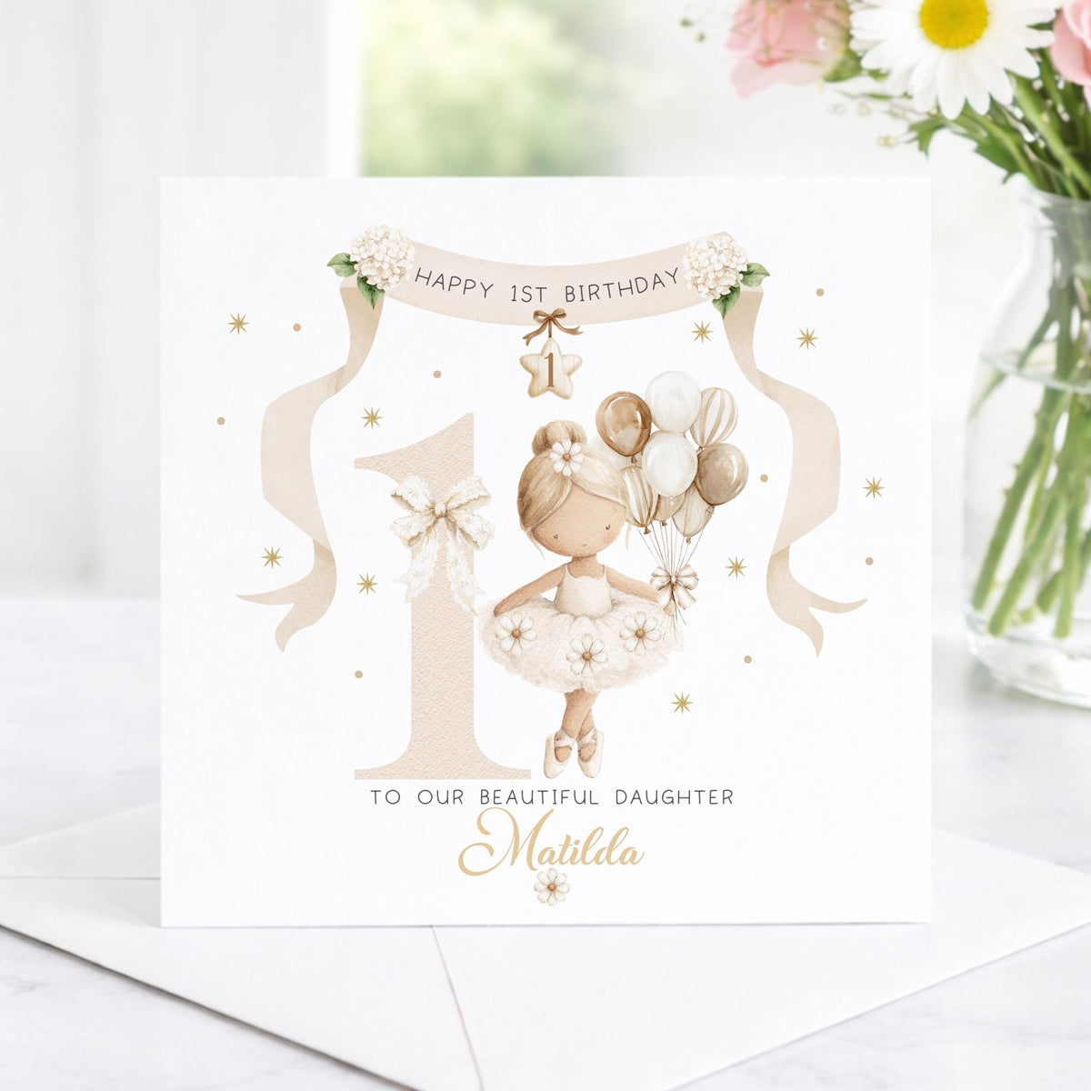 Neutral Ballerina Teddy 1st Birthday Card for Girls – photo 2