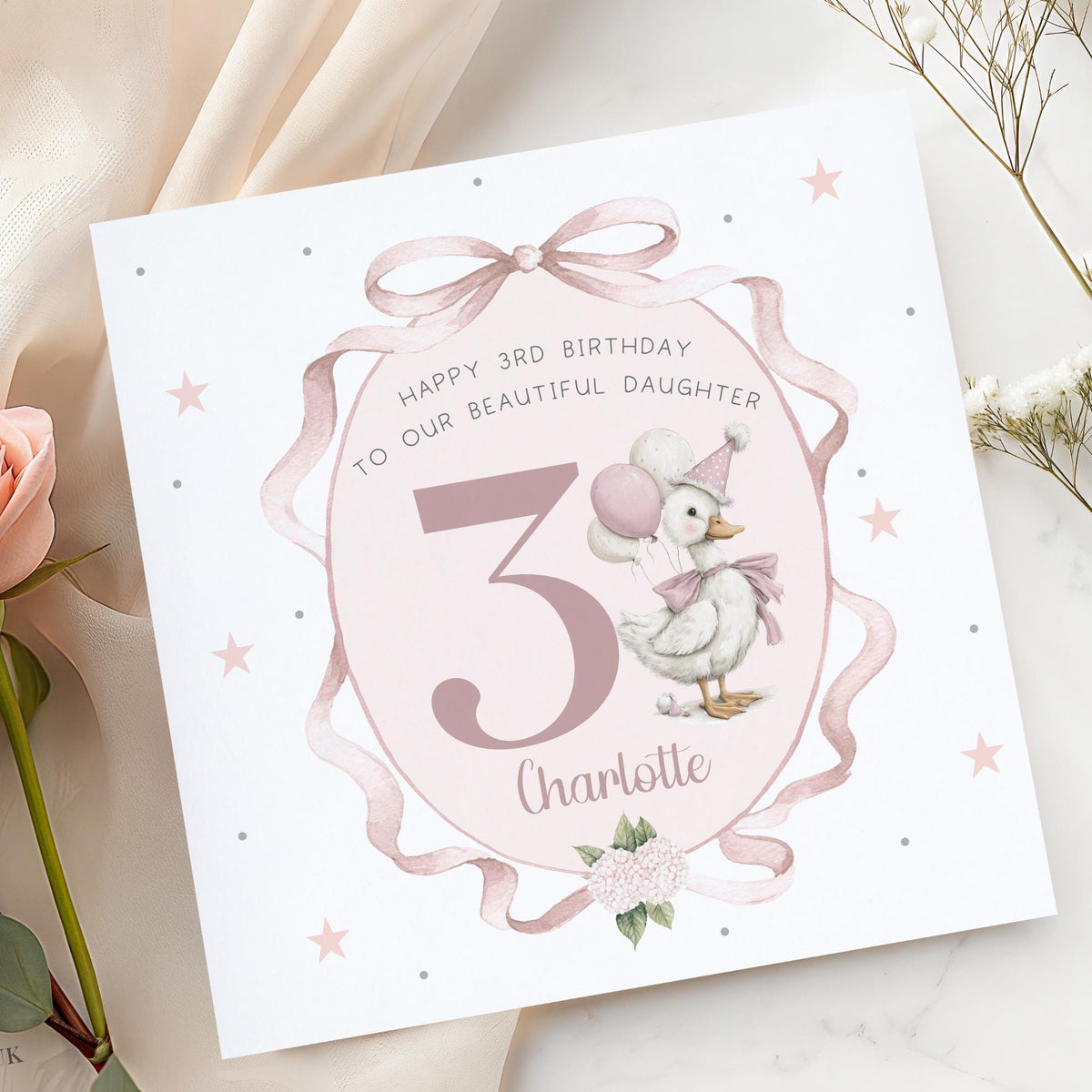 Pink Bow Goose 1st Birthday Card for Girls – photo 2