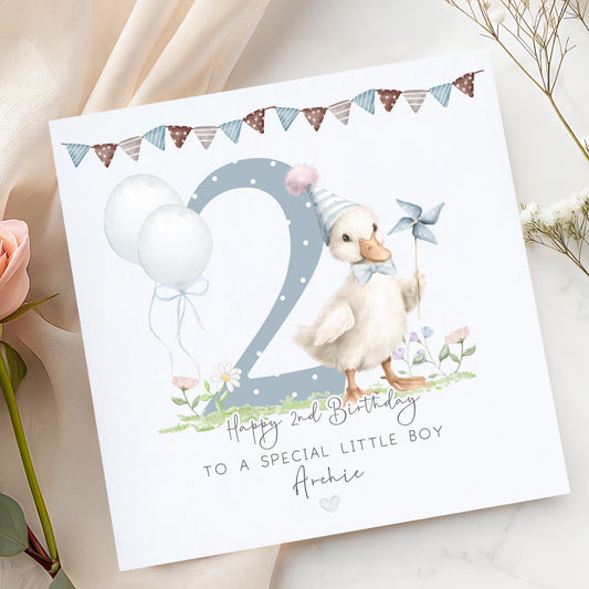Watercolour Goose 2nd Birthday Card for Boys – Cotton and Twigg