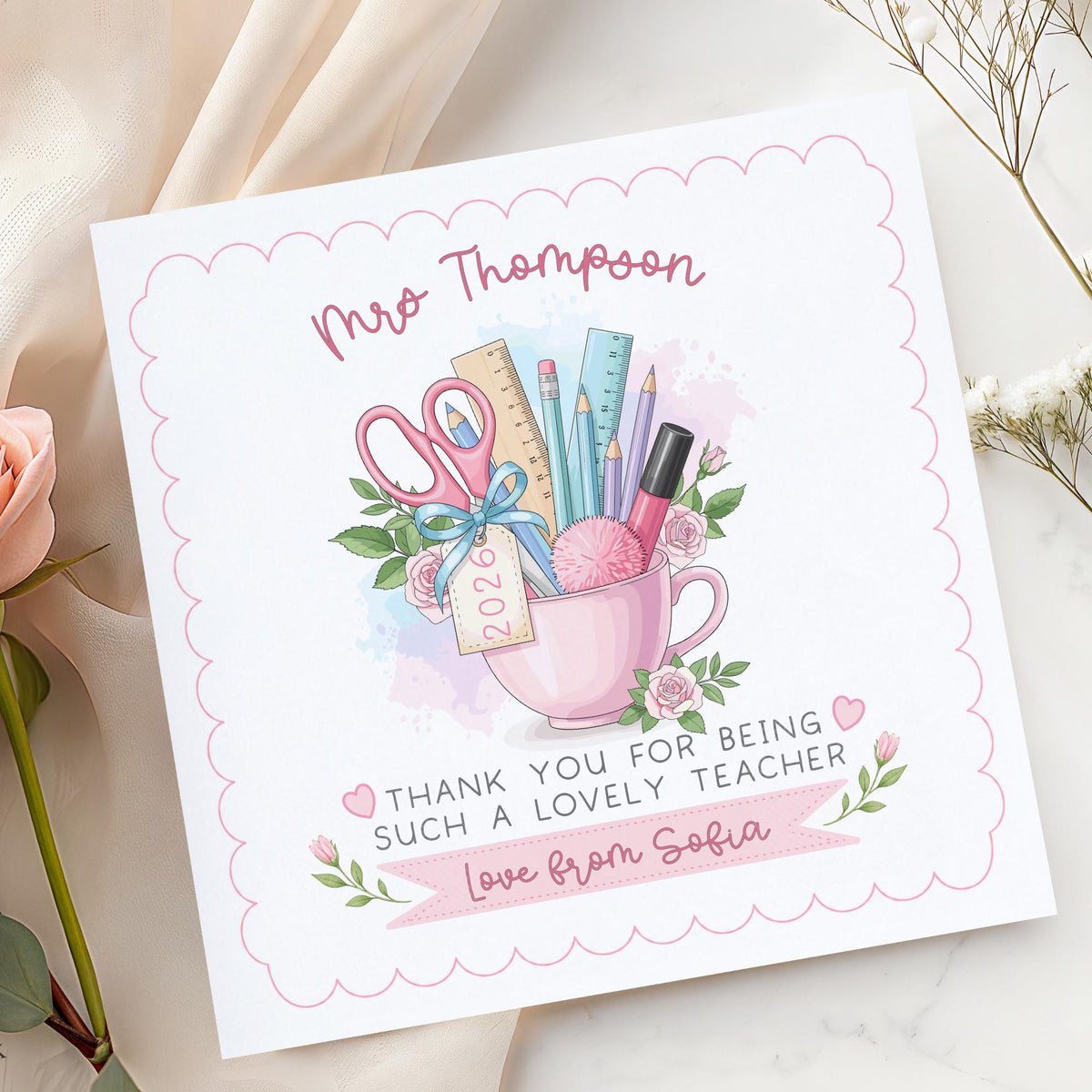 Pink Teacup Thank You Teacher Card – photo 2