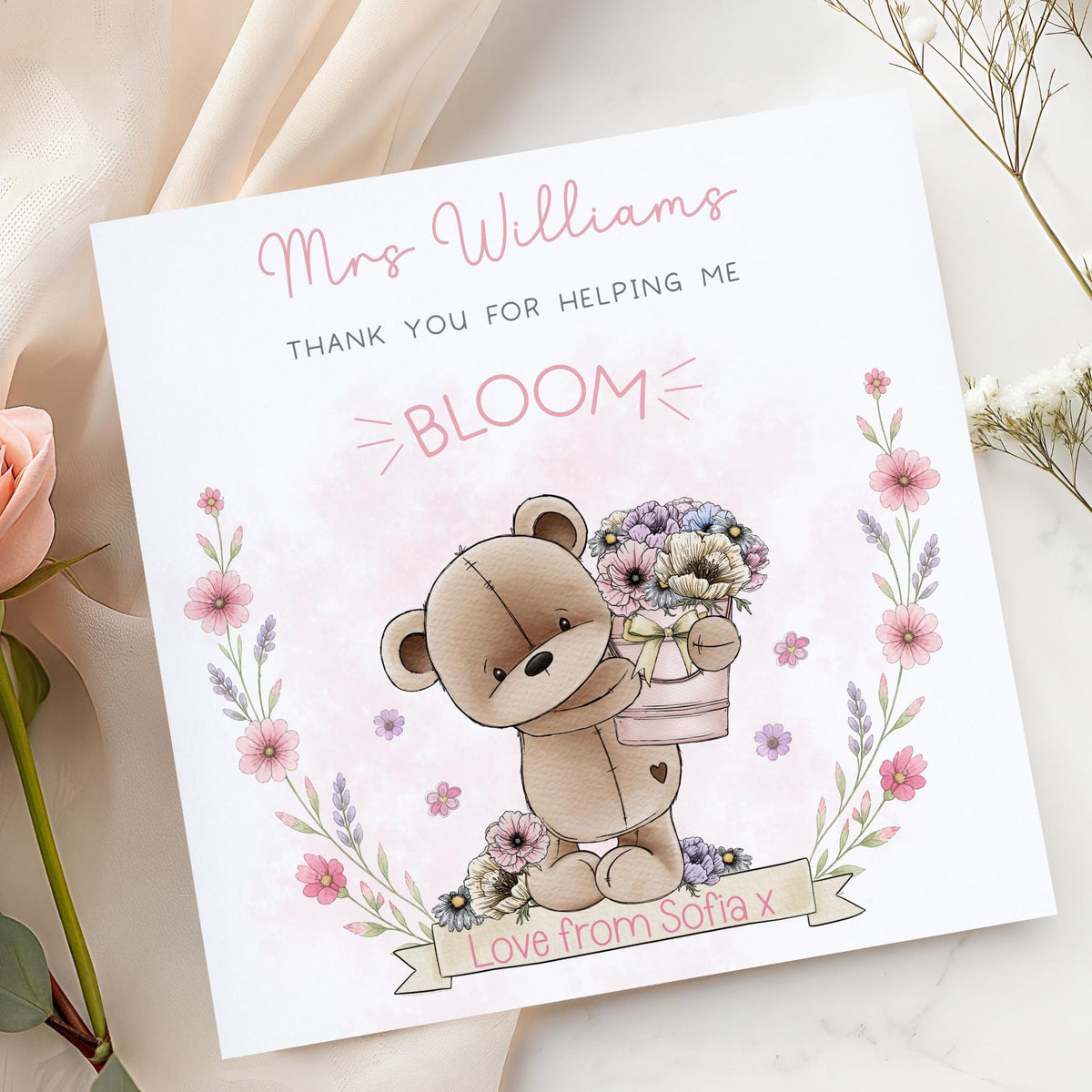 Teddy Thank You for Helping Me Bloom Teacher Card – Cotton and Twigg
