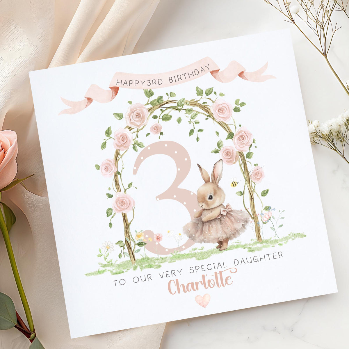 Floral Arch Bunny 1st Birthday Card for Girls – photo 3