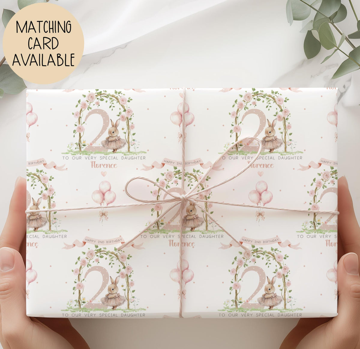 Girls bunny 1st birthday wrapping paper