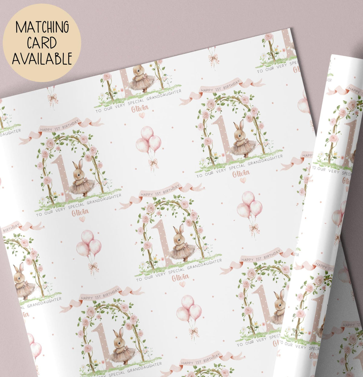 Girls bunny 2nd birthday wrapping paper