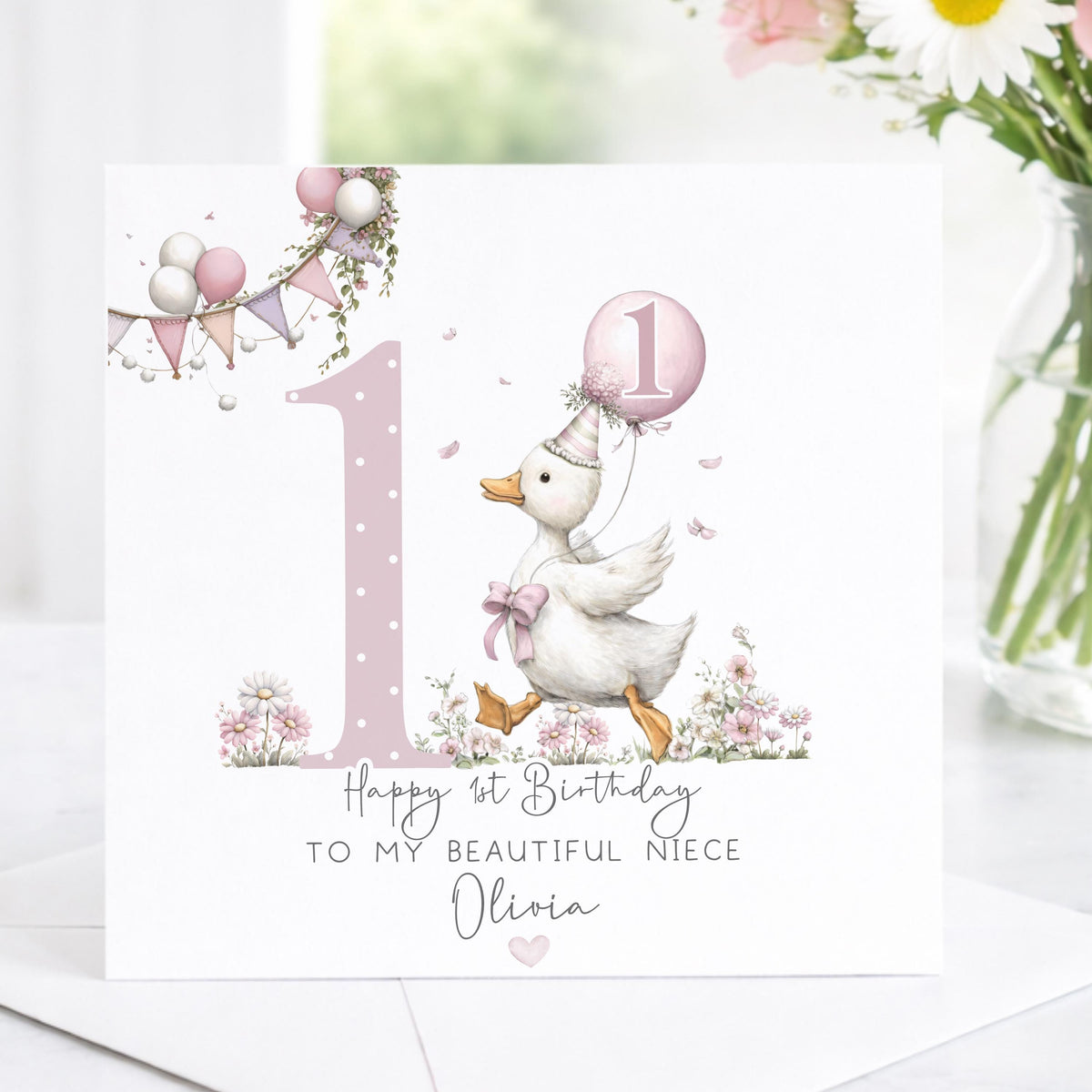 Girls balloon goose 2nd birthday wrapping paper