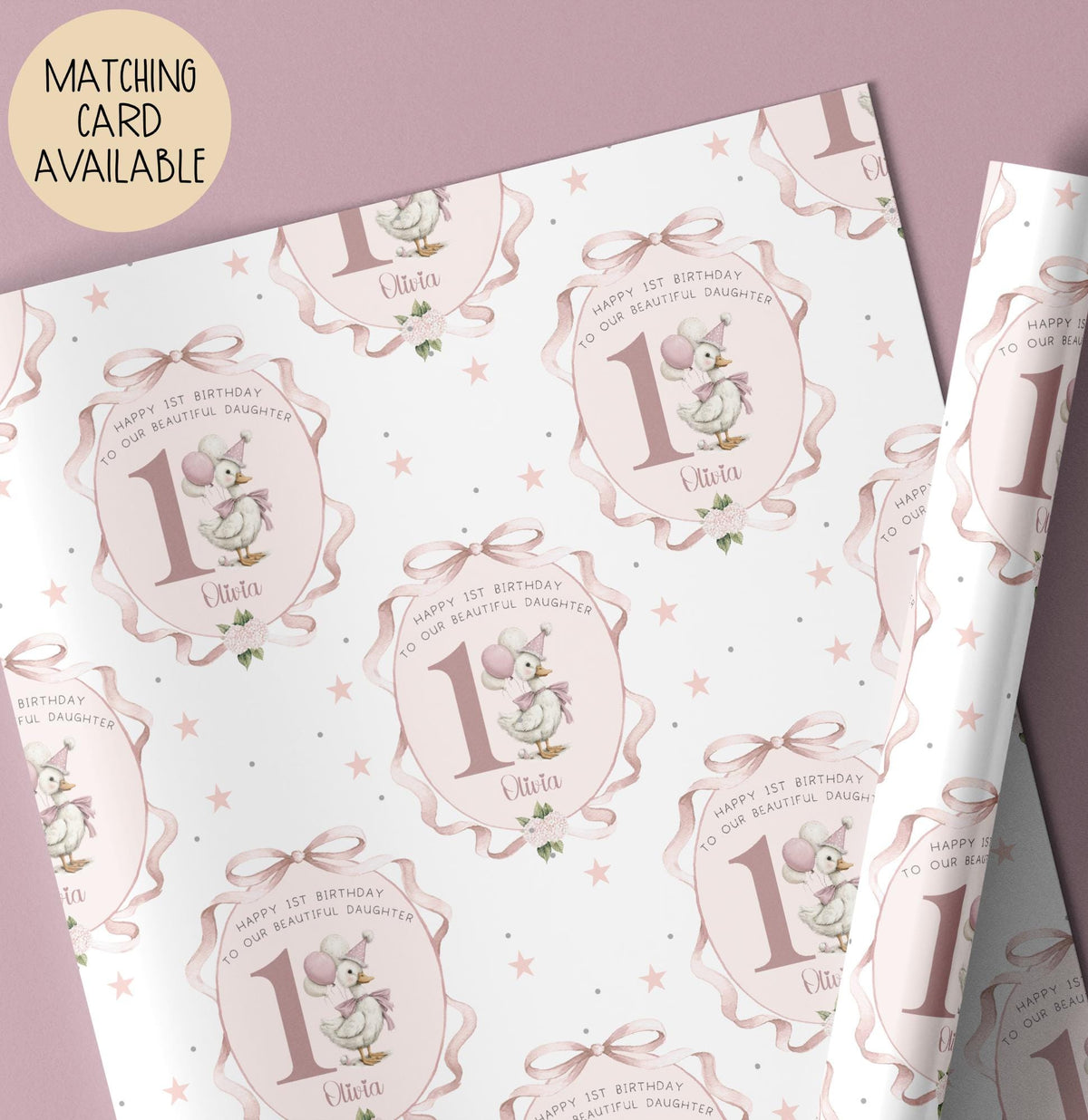 Girls goose frame 2nd birthday wrapping paper