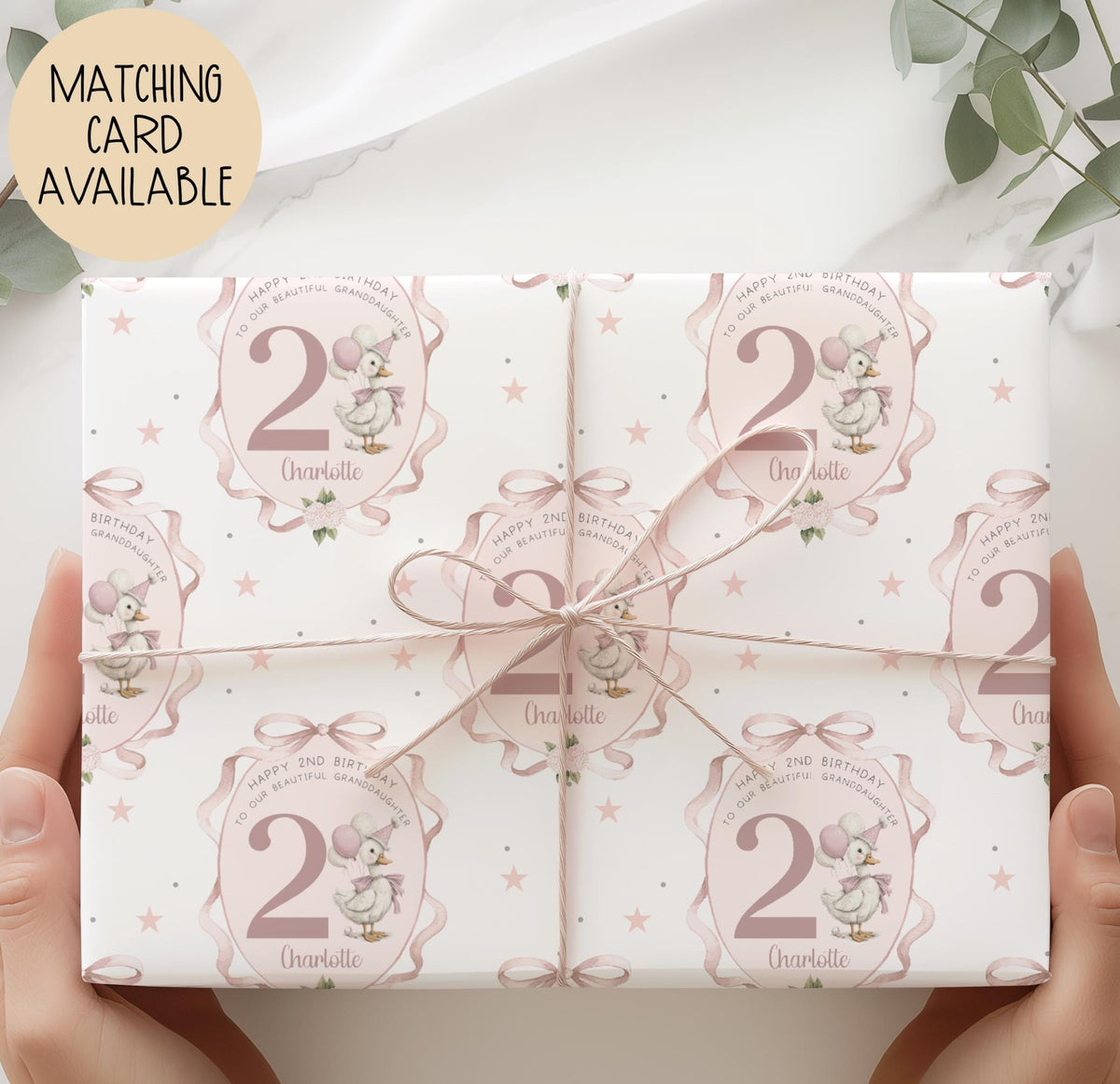 Girls goose frame 2nd birthday wrapping paper