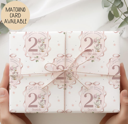Girls goose frame 2nd birthday wrapping paper