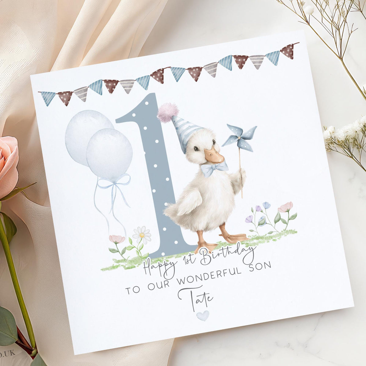 Boys balloon goose 1st birthday wrapping paper