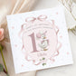 Pink Bow Goose 1st Birthday Card for Girls – Cotton and Twigg