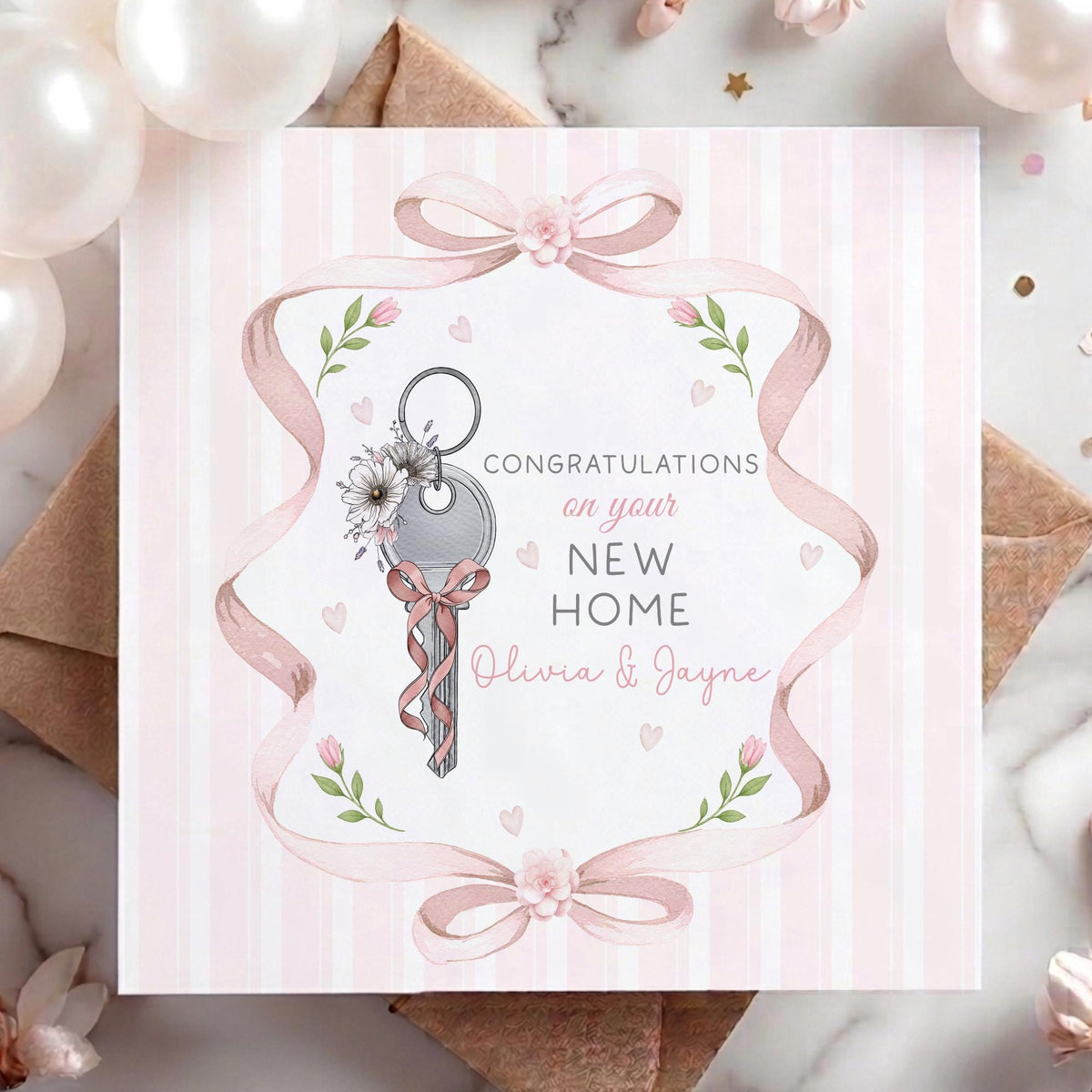 Key & Pink Bow New Home Card – photo 3