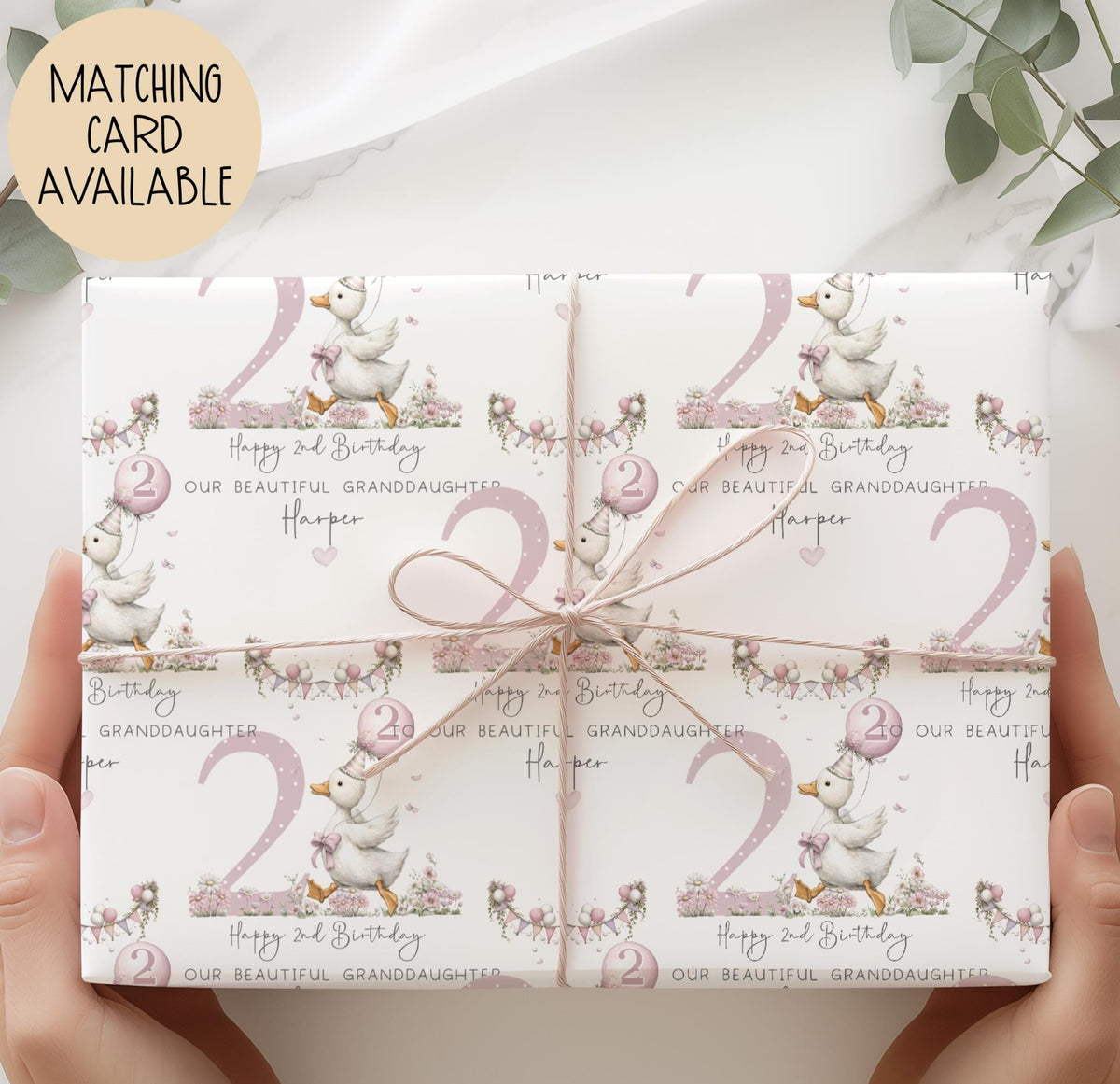Girls balloon goose 2nd birthday wrapping paper