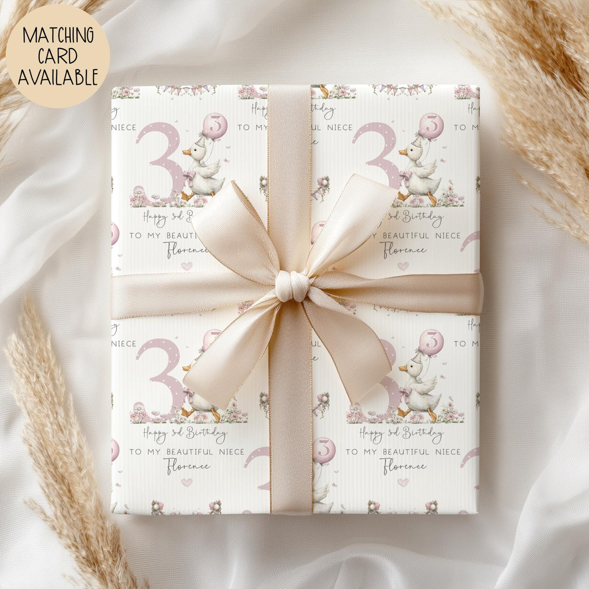 Girls balloon goose 1st birthday wrapping paper