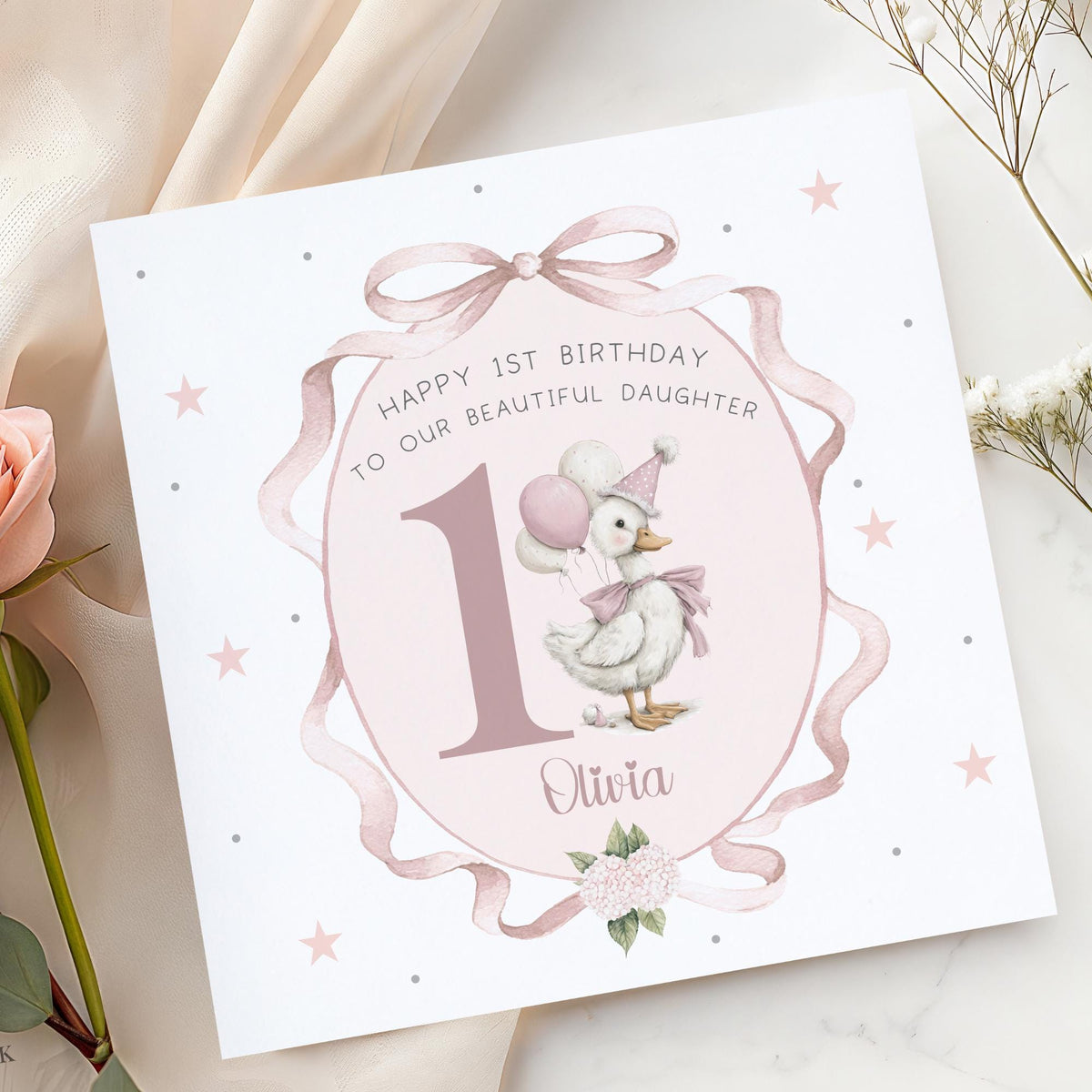 Girls goose frame 2nd birthday wrapping paper
