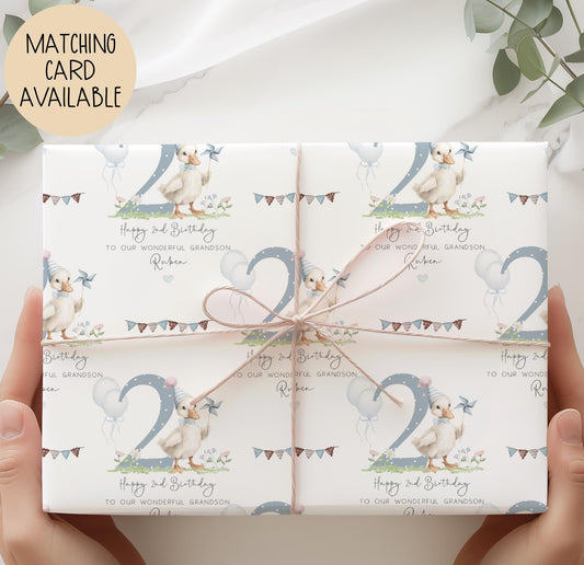 Boys balloon goose 2nd birthday wrapping paper