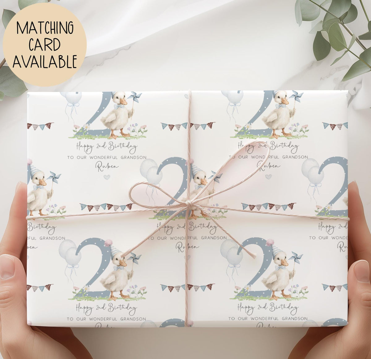 Boys balloon goose 1st birthday wrapping paper