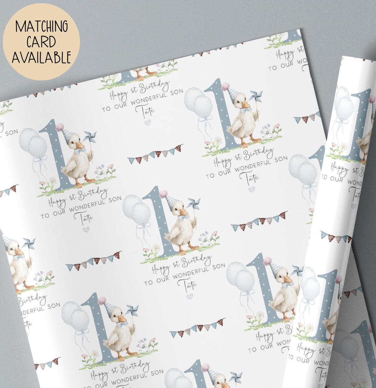 Boys balloon goose 2nd birthday wrapping paper