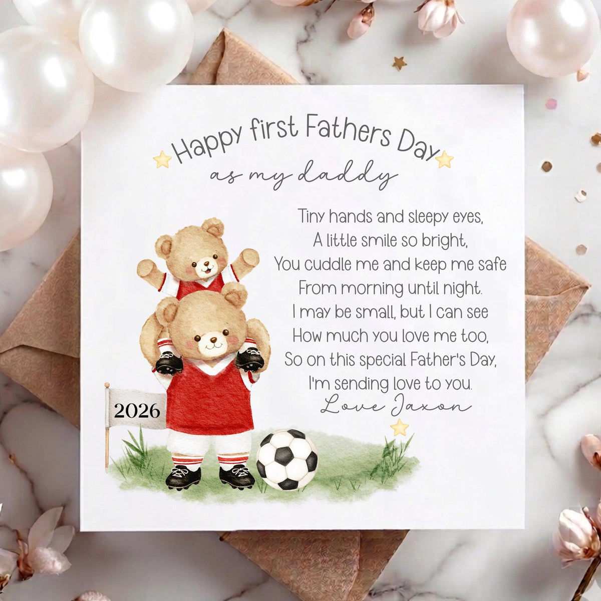 Teddy Footballer Bunting 1st Father's Day Card as My Daddy – Cotton and Twigg